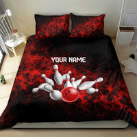 Red Bowling Ball and Pins Design Bedding Set with Fiery Smoke Background and Custom Team Name Text - Wonder Print Shop