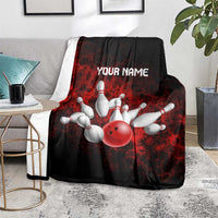 Red Bowling Ball and Pins Design Blanket with Fiery Smoke Background and Custom Team Name Text - Wonder Print Shop