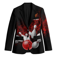Red Bowling Ball and Pins Design Blazer with Fiery Smoke Background and Custom Team Name Text - Wonder Print Shop
