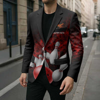 Red Bowling Ball and Pins Design Blazer with Fiery Smoke Background and Custom Team Name Text - Wonder Print Shop