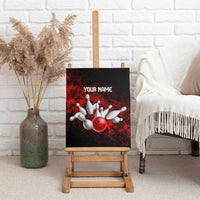 Red Bowling Ball and Pins Design Canvas Wall Art with Fiery Smoke Background and Custom Team Name Text - Wonder Print Shop
