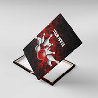 Red Bowling Ball and Pins Design Canvas Wall Art with Fiery Smoke Background and Custom Team Name Text - Wonder Print Shop