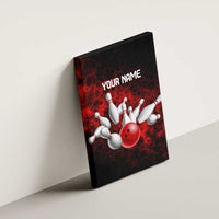 Red Bowling Ball and Pins Design Canvas Wall Art with Fiery Smoke Background and Custom Team Name Text - Wonder Print Shop