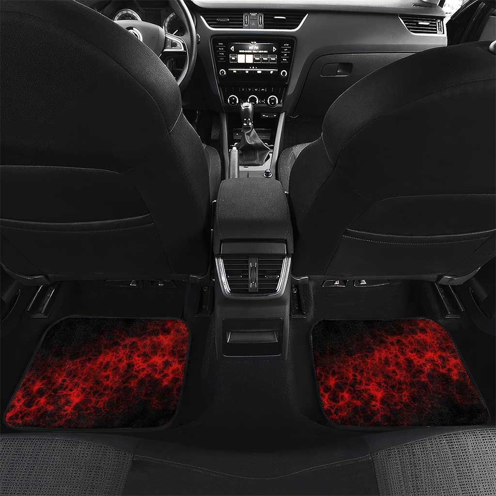 Red Bowling Ball and Pins Design Car Mats with Fiery Smoke Background and Custom Team Name Text - Wonder Print Shop