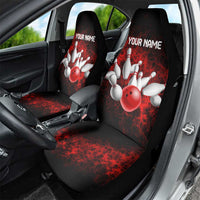 Red Bowling Ball and Pins Design Car Seat Cover with Fiery Smoke Background and Custom Team Name Text - Wonder Print Shop