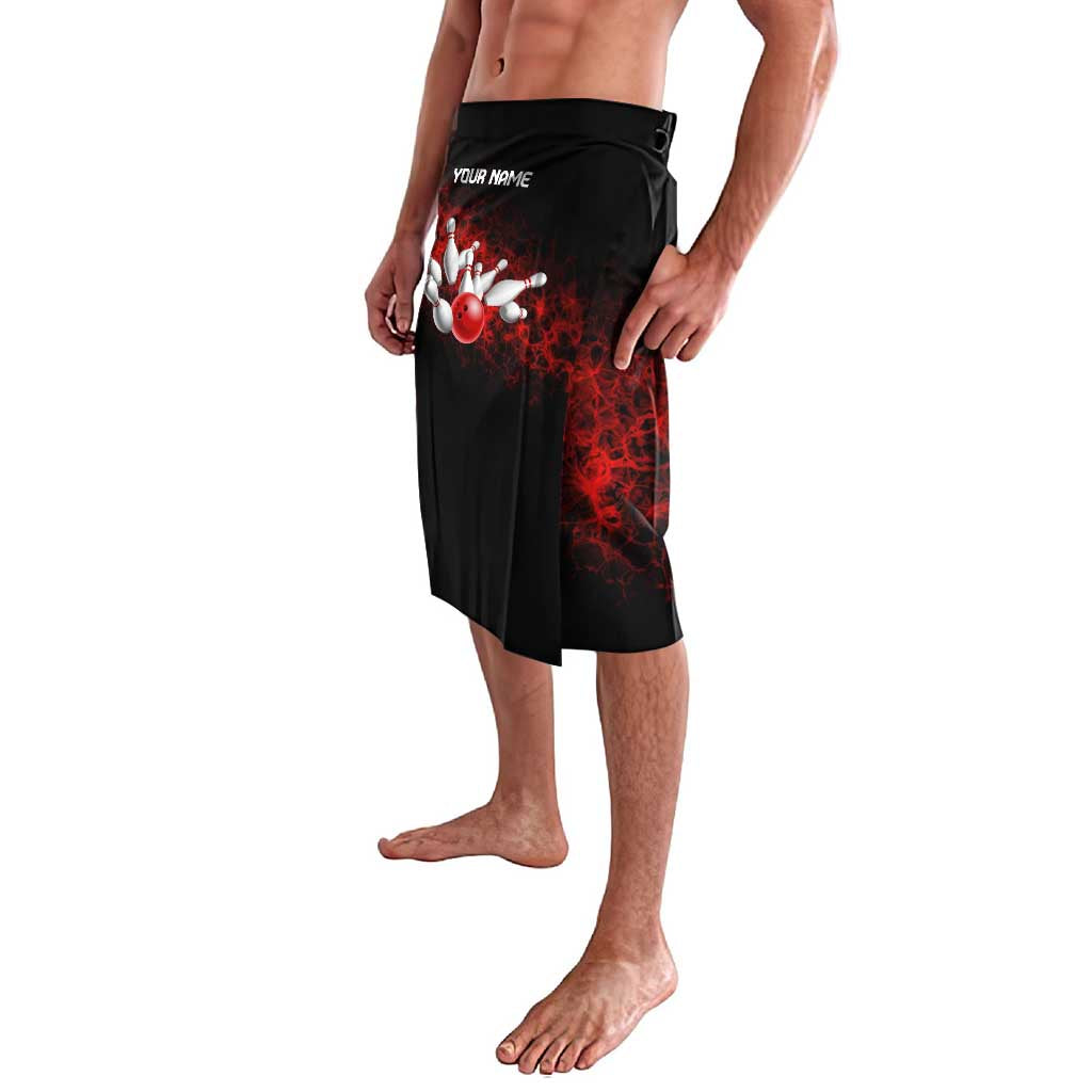Red Bowling Ball and Pins Design Lavalava with Fiery Smoke Background and Custom Team Name Text - Wonder Print Shop