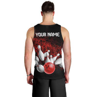 Red Bowling Ball and Pins Design Men Tank Top with Fiery Smoke Background and Custom Team Name Text - Wonder Print Shop