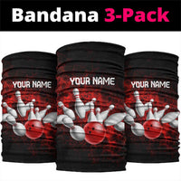 Red Bowling Ball and Pins Design Neck Gaiter with Fiery Smoke Background TS04