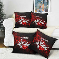 Red Bowling Ball and Pins Design Pillow Cover with Fiery Smoke Background and Custom Team Name Text - Wonder Print Shop