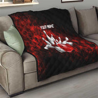Red Bowling Ball and Pins Design Quilt with Fiery Smoke Background and Custom Team Name Text - Wonder Print Shop