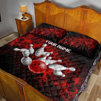Red Bowling Ball and Pins Design Quilt Bed Set with Fiery Smoke Background and Custom Team Name Text - Wonder Print Shop