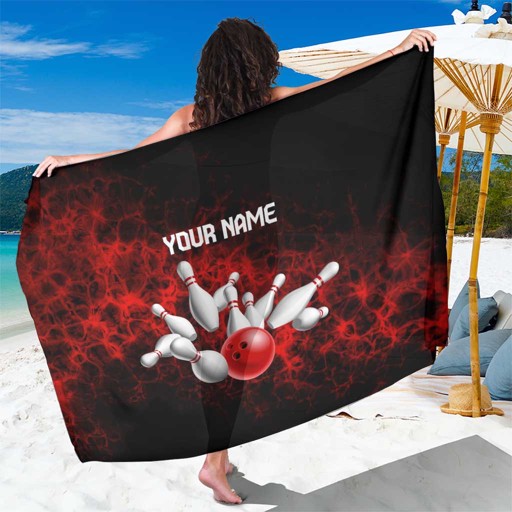 Red Bowling Ball and Pins Design Sarong with Fiery Smoke Background and Custom Team Name Text - Wonder Print Shop