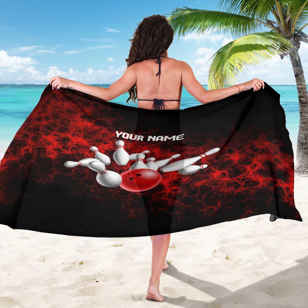 Red Bowling Ball and Pins Design Sarong with Fiery Smoke Background and Custom Team Name Text - Wonder Print Shop
