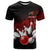 Red Bowling Ball and Pins Design T Shirt with Fiery Smoke Background and Custom Team Name Text - Wonder Print Shop