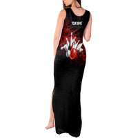 Red Bowling Ball and Pins Design Tank Maxi Dress with Fiery Smoke Background and Custom Team Name Text - Wonder Print Shop