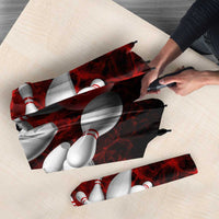 Red Bowling Ball and Pins Design Umbrella with Fiery Smoke Background and Custom Team Name Text - Wonder Print Shop