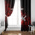 Red Bowling Ball and Pins Design Window Curtain with Fiery Smoke Background and Custom Team Name Text - Wonder Print Shop