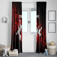 Red Bowling Ball and Pins Design Window Curtain with Fiery Smoke Background and Custom Team Name Text - Wonder Print Shop