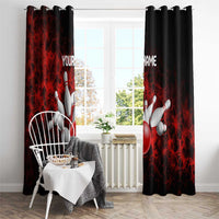 Red Bowling Ball and Pins Design Window Curtain with Fiery Smoke Background and Custom Team Name Text - Wonder Print Shop