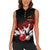 Red Bowling Ball and Pins Design Women Sleeveless Polo Shirt with Fiery Smoke Background and Custom Team Name Text - Wonder Print Shop