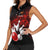 Red Bowling Ball and Pins Design Women Sleeveless Polo Shirt with Fiery Smoke Background and Custom Team Name Text - Wonder Print Shop