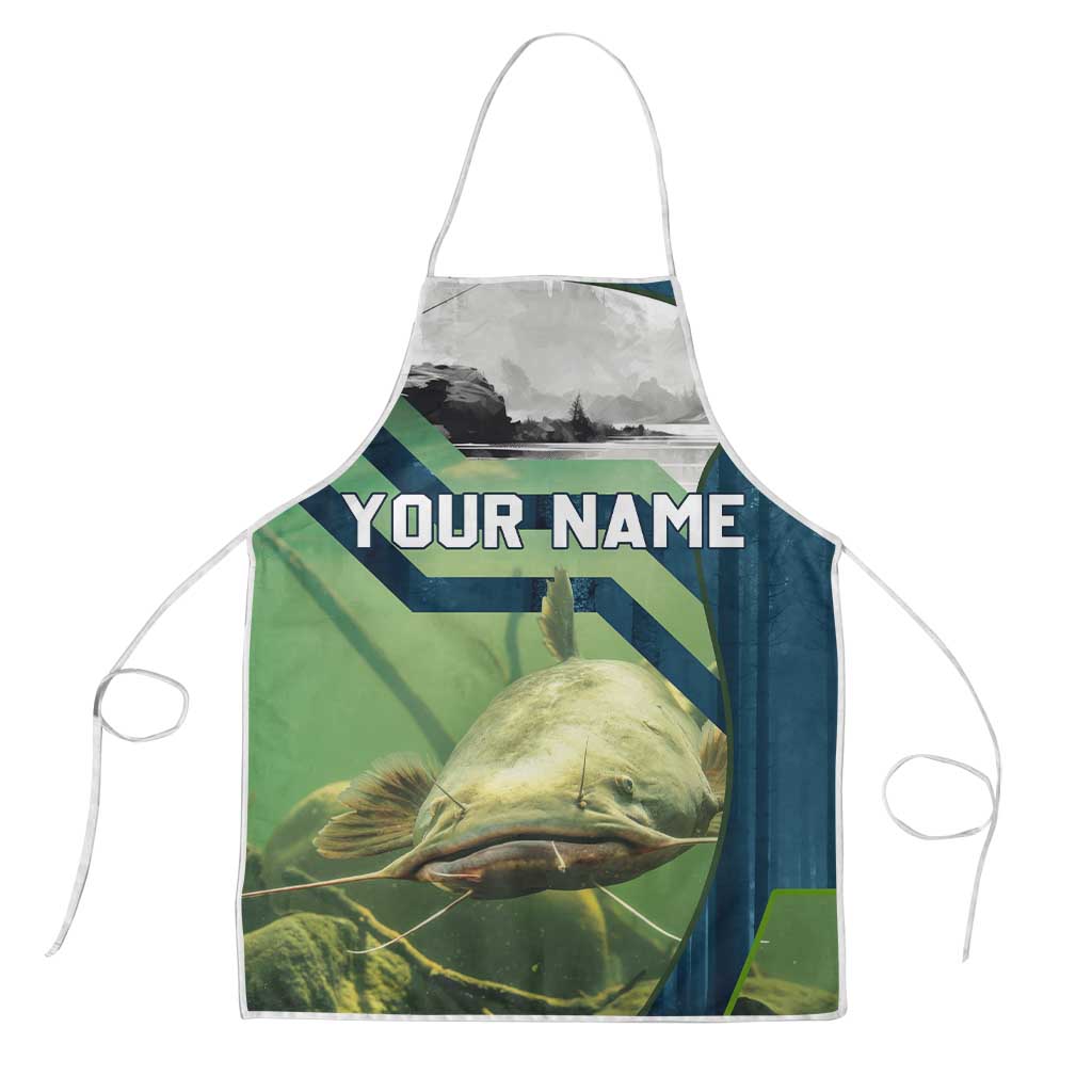 Catfish and Underwater Scene Design Apron with Forest Background and Fishing Theme Elements - Wonder Print Shop