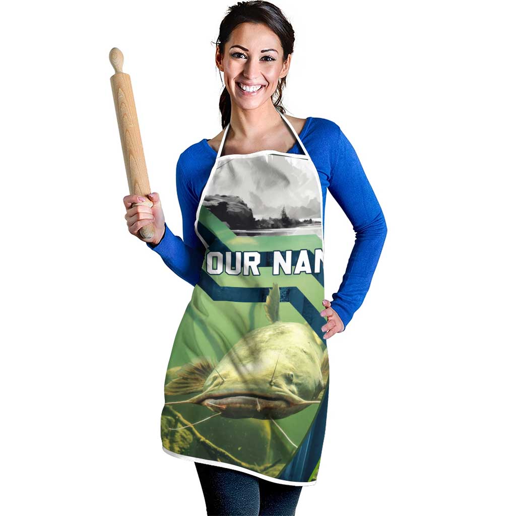 Catfish and Underwater Scene Design Apron with Forest Background and Fishing Theme Elements - Wonder Print Shop