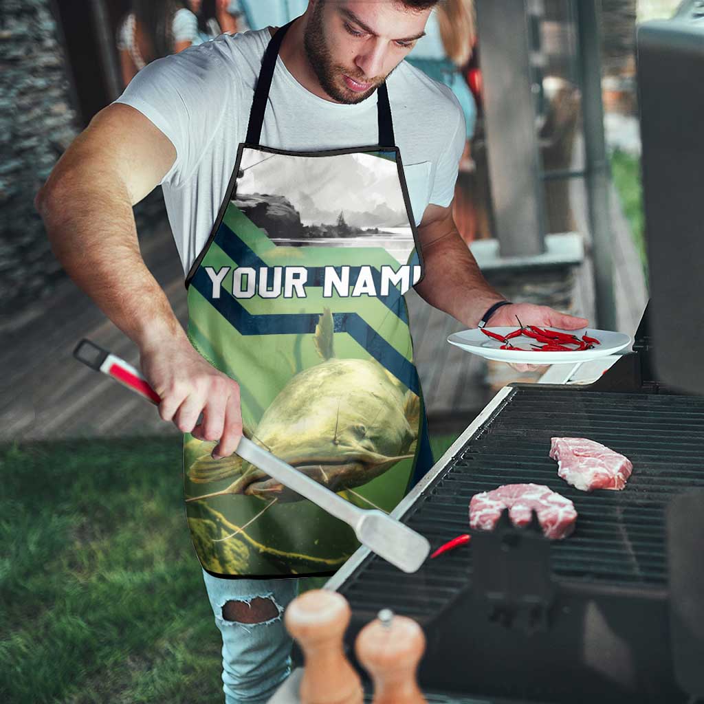 Catfish and Underwater Scene Design Apron with Forest Background and Fishing Theme Elements - Wonder Print Shop