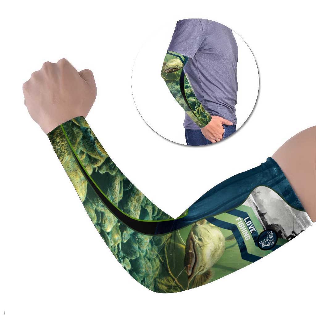 Catfish and Underwater Scene Design Arm Sleeves with Forest Background and Fishing Theme Elements - Wonder Print Shop
