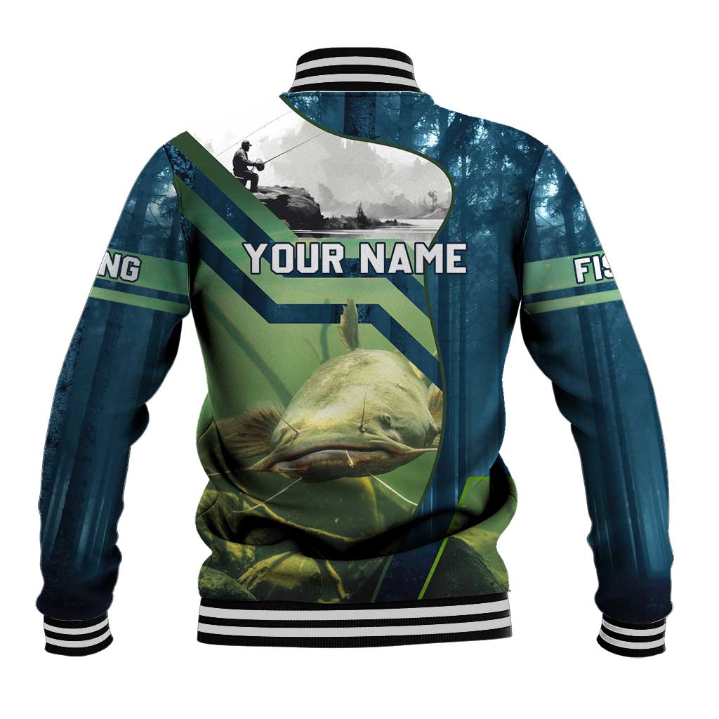 Catfish and Underwater Scene Design Baseball Jacket with Forest Background and Fishing Theme Elements - Wonder Print Shop