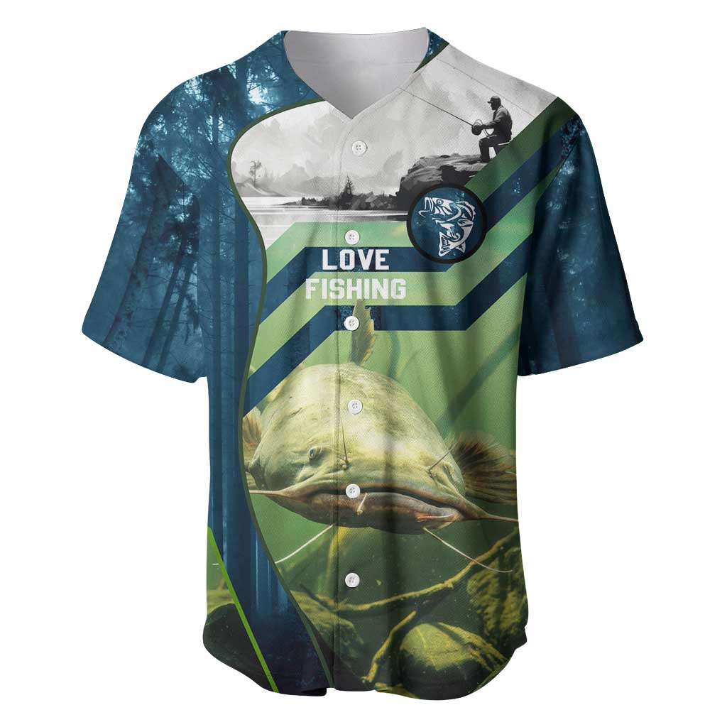 Catfish and Underwater Scene Design Baseball Jersey with Forest Background and Fishing Theme Elements - Wonder Print Shop