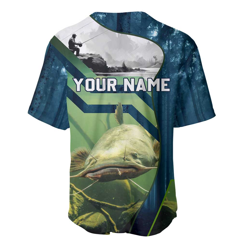 Catfish and Underwater Scene Design Baseball Jersey with Forest Background and Fishing Theme Elements - Wonder Print Shop