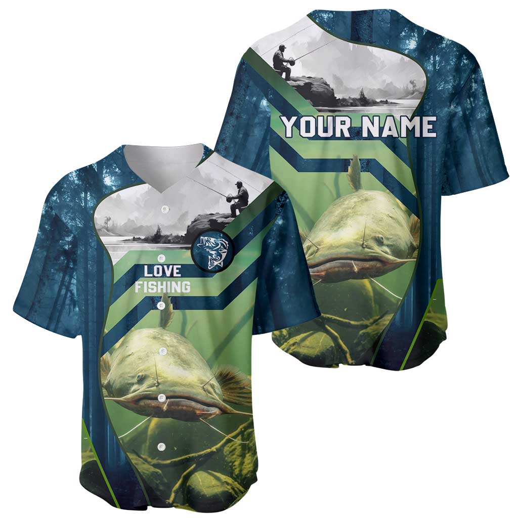 Catfish and Underwater Scene Design Baseball Jersey with Forest Background and Fishing Theme Elements - Wonder Print Shop