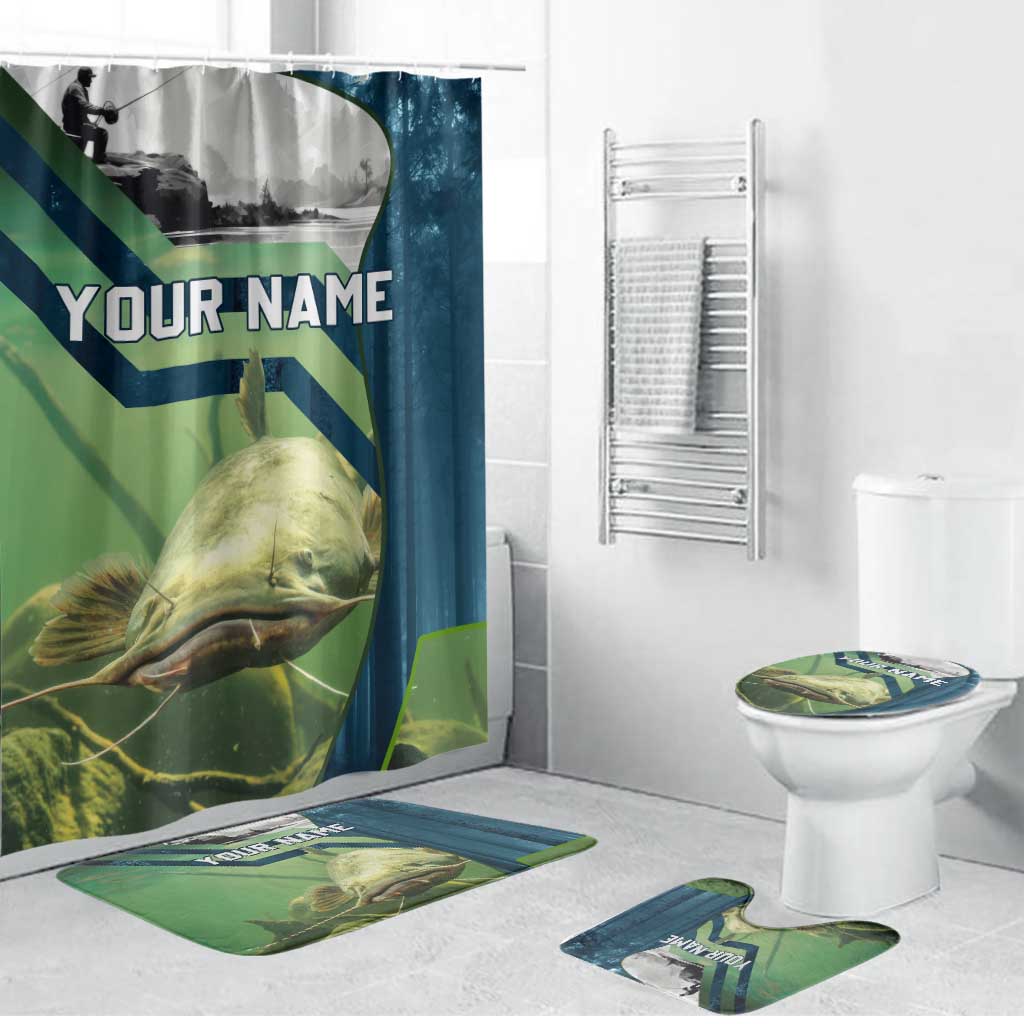 Catfish and Underwater Scene Design Bathroom Set with Forest Background and Fishing Theme Elements - Wonder Print Shop