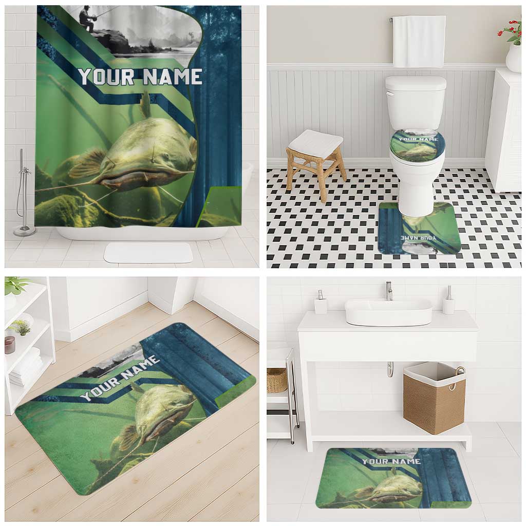 Catfish and Underwater Scene Design Bathroom Set with Forest Background and Fishing Theme Elements - Wonder Print Shop