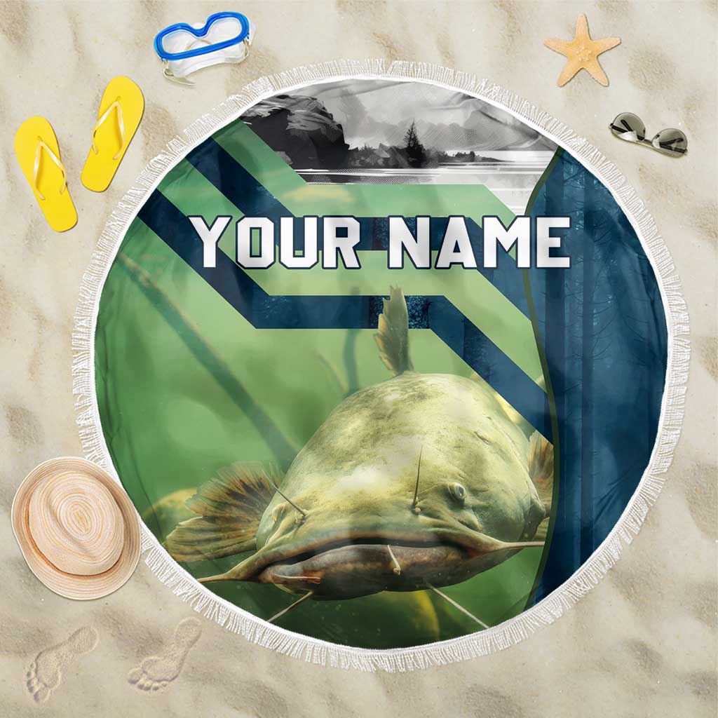 Catfish and Underwater Scene Design Beach Blanket with Forest Background and Fishing Theme Elements - Wonder Print Shop
