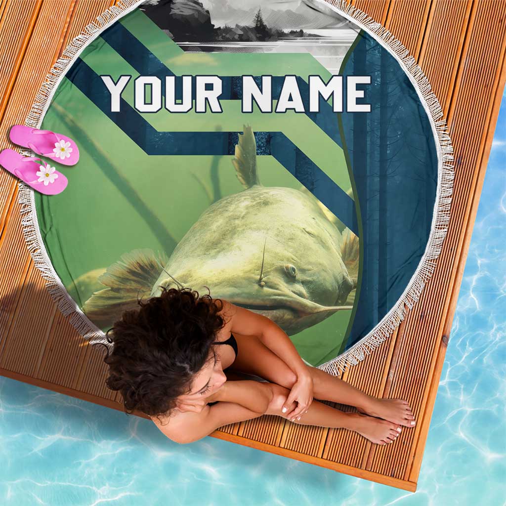 Catfish and Underwater Scene Design Beach Blanket with Forest Background and Fishing Theme Elements - Wonder Print Shop