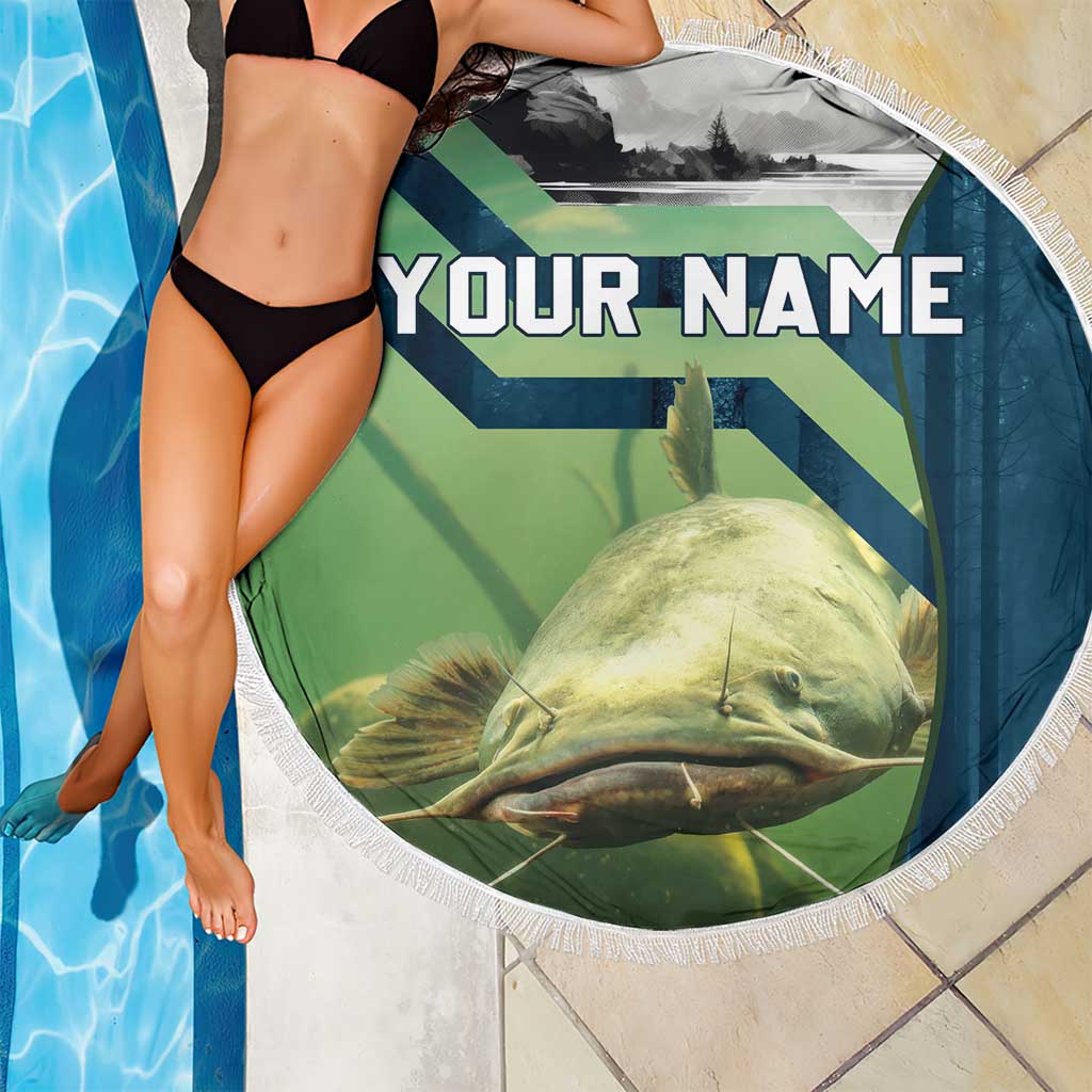 Catfish and Underwater Scene Design Beach Blanket with Forest Background and Fishing Theme Elements - Wonder Print Shop