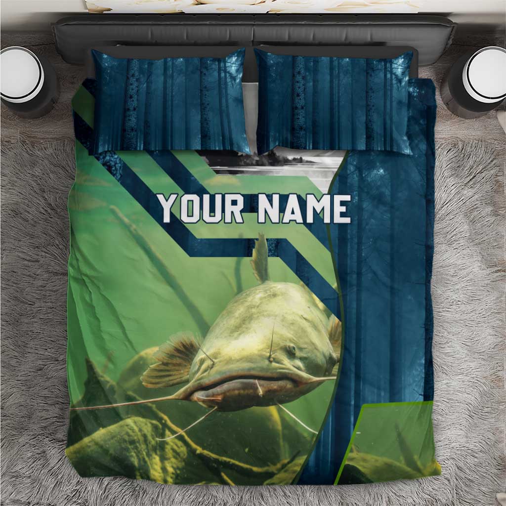 Catfish and Underwater Scene Design Bedding Set with Forest Background and Fishing Theme Elements - Wonder Print Shop