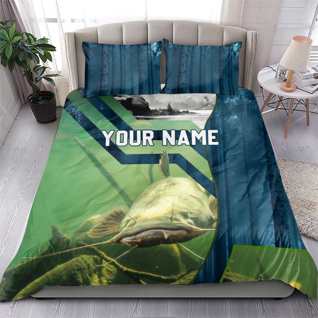 Catfish and Underwater Scene Design Bedding Set with Forest Background and Fishing Theme Elements - Wonder Print Shop