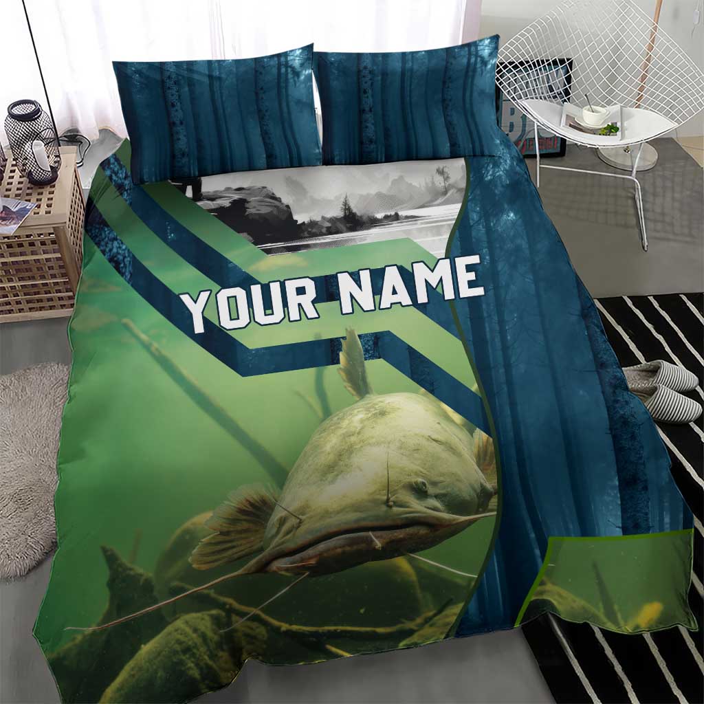 Catfish and Underwater Scene Design Bedding Set with Forest Background and Fishing Theme Elements - Wonder Print Shop