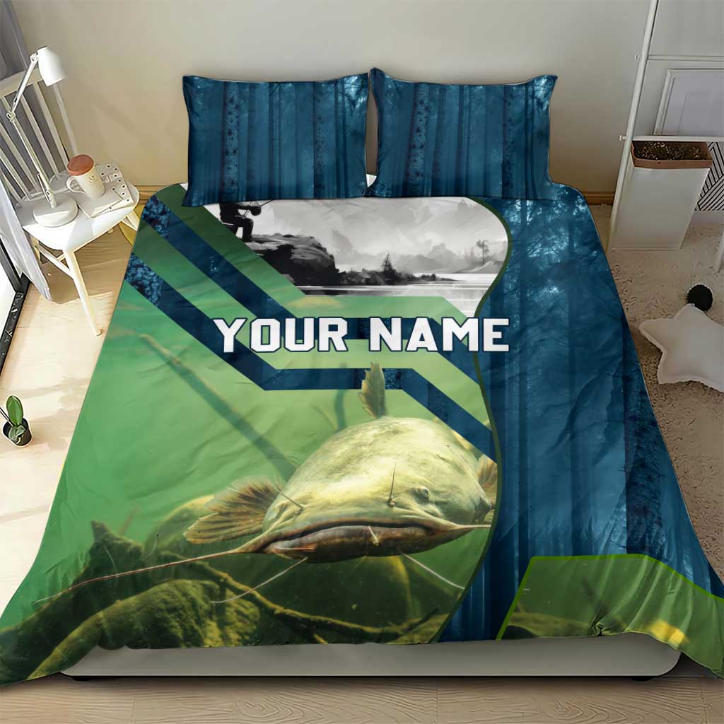 Catfish and Underwater Scene Design Bedding Set with Forest Background and Fishing Theme Elements - Wonder Print Shop