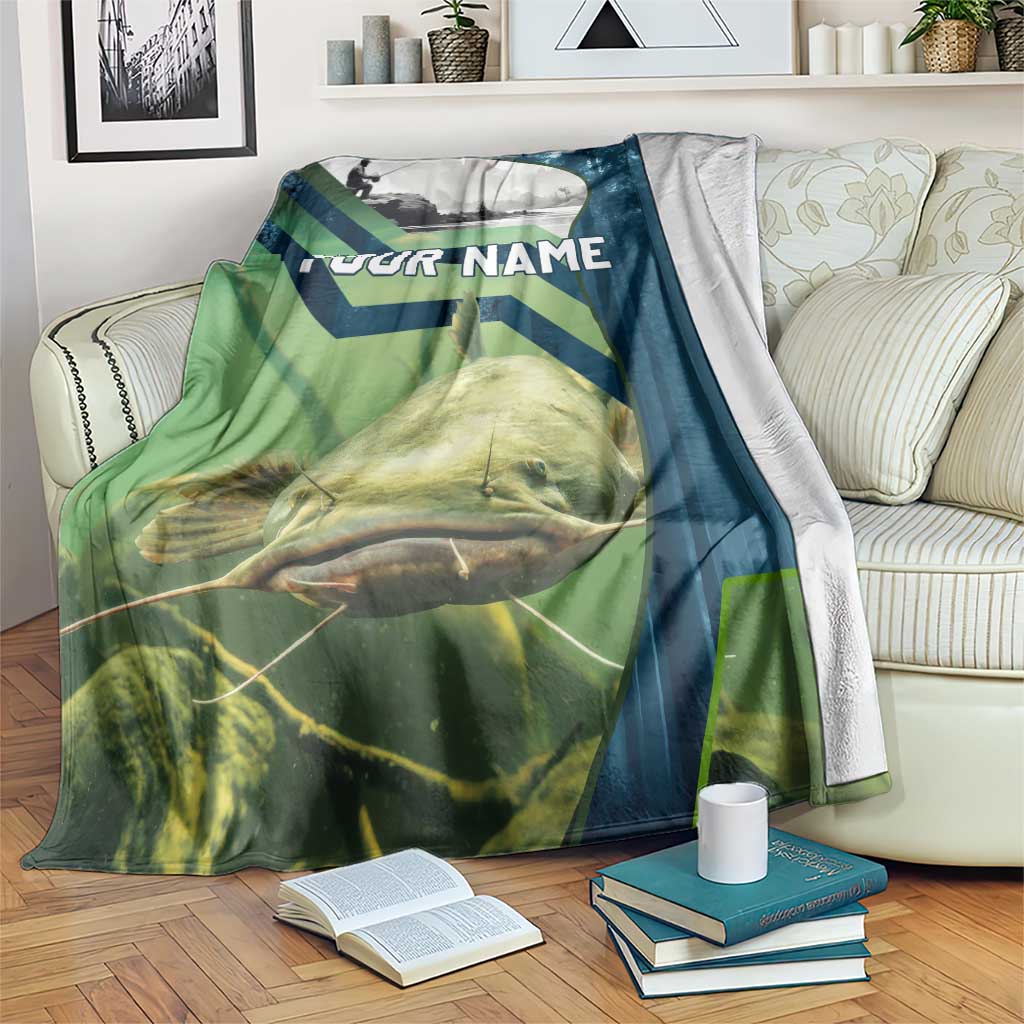 Catfish and Underwater Scene Design Blanket with Forest Background and Fishing Theme Elements - Wonder Print Shop