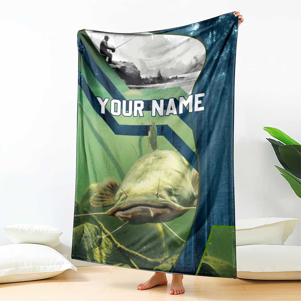 Catfish and Underwater Scene Design Blanket with Forest Background and Fishing Theme Elements - Wonder Print Shop