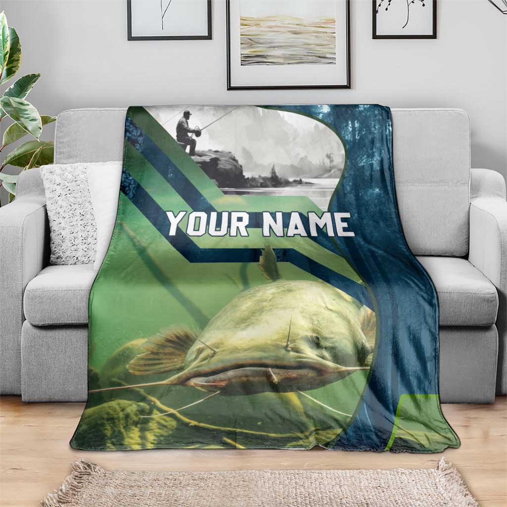 Catfish and Underwater Scene Design Blanket with Forest Background and Fishing Theme Elements - Wonder Print Shop