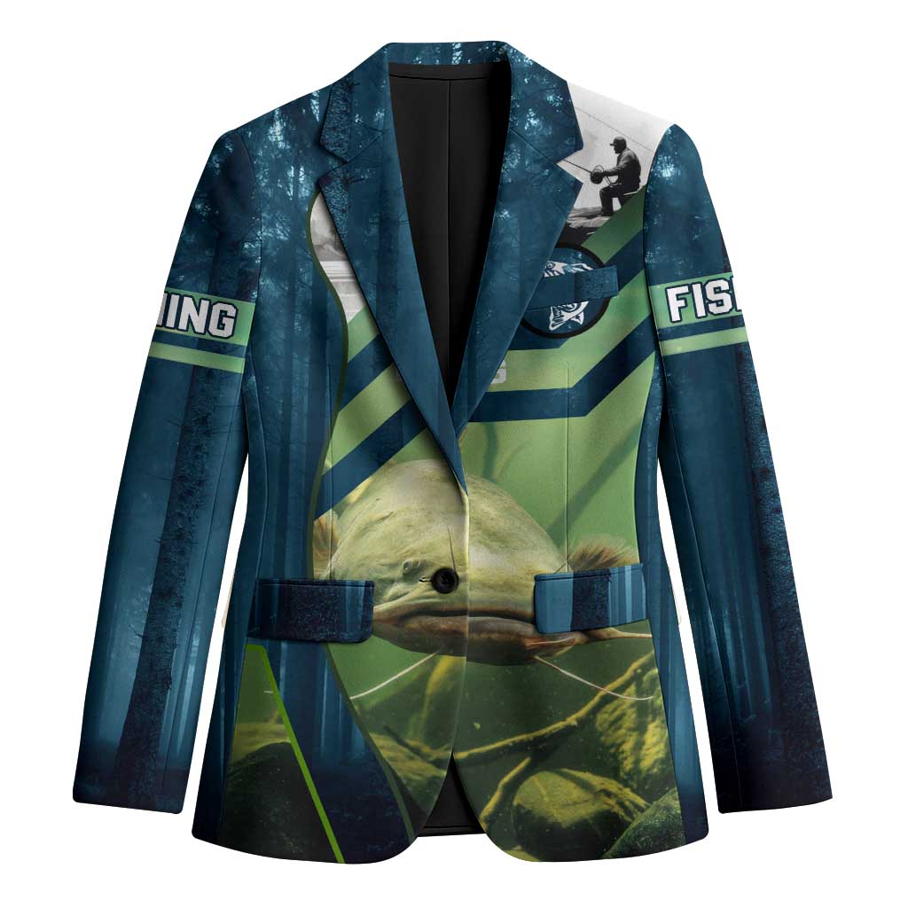 Catfish and Underwater Scene Design Blazer with Forest Background and Fishing Theme Elements - Wonder Print Shop