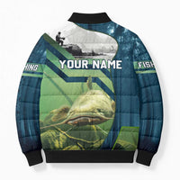Catfish and Underwater Scene Design Bomber Puffer Jacket with Forest Background and Fishing Theme Elements - Wonder Print Shop