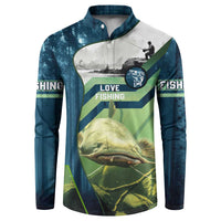 Catfish and Underwater Scene Design Button Sweatshirt with Forest Background and Fishing Theme Elements - Wonder Print Shop