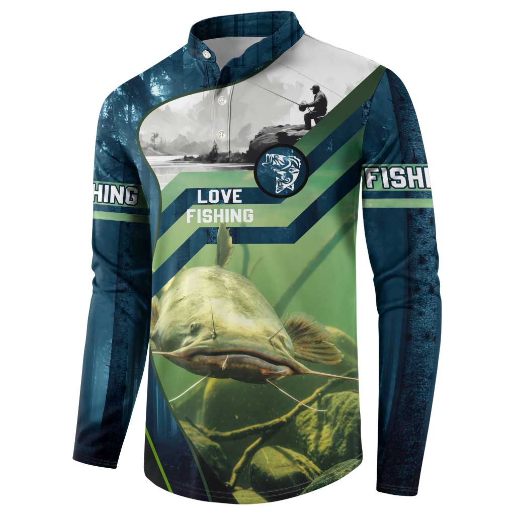 Catfish and Underwater Scene Design Button Sweatshirt with Forest Background and Fishing Theme Elements - Wonder Print Shop
