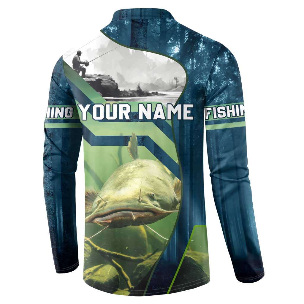 Catfish and Underwater Scene Design Button Sweatshirt with Forest Background and Fishing Theme Elements - Wonder Print Shop